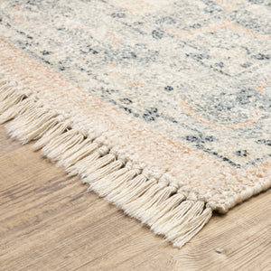 Homeroots 10' X 13' Beige And Grey Oriental Hand Loomed Stain Resistant Area Rug With Fringe  Polyester 509449