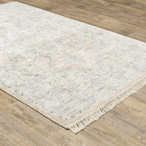 Homeroots 10' X 13' Beige And Grey Oriental Hand Loomed Stain Resistant Area Rug With Fringe  Polyester 509449