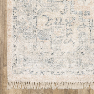 Homeroots 10' X 13' Beige And Grey Oriental Hand Loomed Stain Resistant Area Rug With Fringe  Polyester 509449