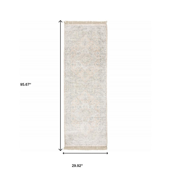 Homeroots 8' Beige And Ivory Oriental Hand Loomed Runner Rug With Fringe  Polyester 509450