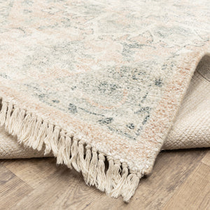 Homeroots 8' Beige And Ivory Oriental Hand Loomed Runner Rug With Fringe  Polyester 509450