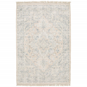 Homeroots 5' X 8' Beige And Grey Oriental Hand Loomed Stain Resistant Area Rug With Fringe  Polyester 509451