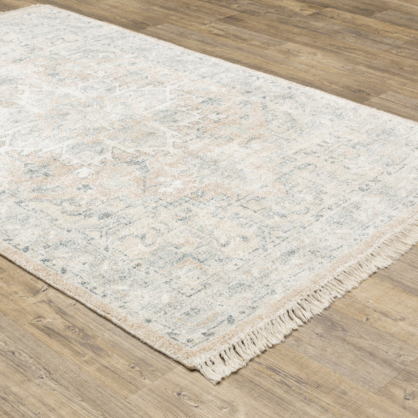 Homeroots 5' X 8' Beige And Grey Oriental Hand Loomed Stain Resistant Area Rug With Fringe  Polyester 509451