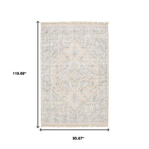 HomeRoots 10' Hand Loomed Beige and Grey Oriental Area Rug - Stain Resistant Design with Elegant Fringe Trim 8' X 10' 509452