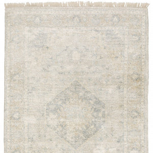 HomeRoots 10' Hand Loomed Beige and Gray Oriental Area Rug - Distressed Design with Fringe for Timeless Elegance 10' X 13' 509453