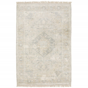 HomeRoots 10' Hand Loomed Beige and Gray Oriental Area Rug - Distressed Design with Fringe for Timeless Elegance 5' X 8' 509455