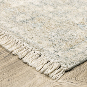 HomeRoots 10' Hand Loomed Beige and Gray Oriental Area Rug - Distressed Design with Fringe for Timeless Elegance 8' X 10' 509456