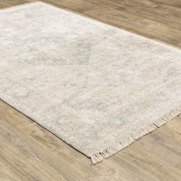 HomeRoots 10' Hand Loomed Beige and Gray Oriental Area Rug - Distressed Design with Fringe for Timeless Elegance 8' X 10' 509456