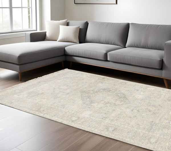 HomeRoots 10' Hand-Loomed Oriental Area Rug with Distressed Finish and Tasseled Fringe for Timeless Elegance 10' X 13' 509457