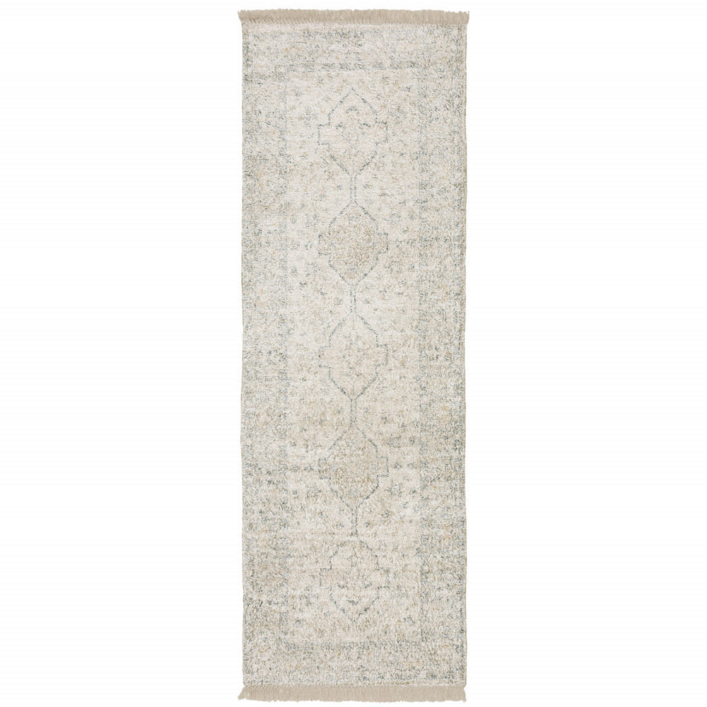 Homeroots 8' Beige And Black Oriental Hand Loomed Runner Rug With Fringe Beige,Charcoal Polyester 509458
