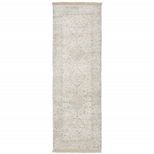 Homeroots 8' Beige And Black Oriental Hand Loomed Runner Rug With Fringe Beige,Charcoal Polyester 509458