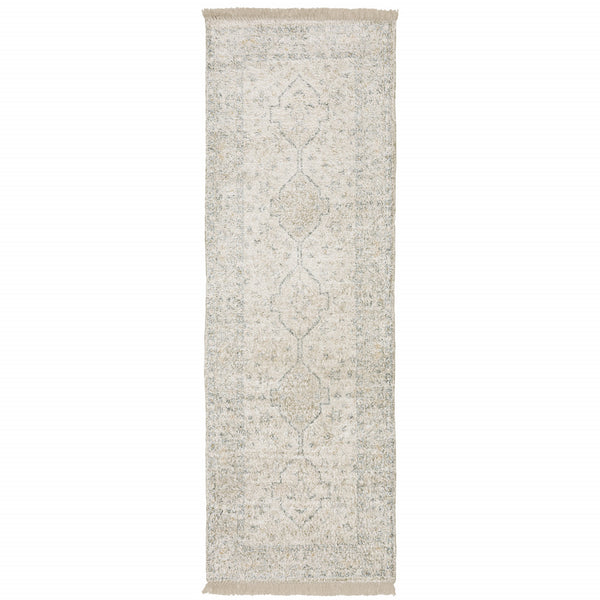 Homeroots 8' Beige And Black Oriental Hand Loomed Runner Rug With Fringe Beige,Charcoal Polyester 509458