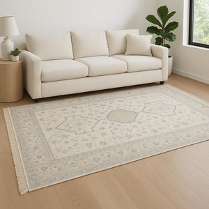 HomeRoots 10' Hand-Loomed Oriental Area Rug with Distressed Finish and Tasseled Fringe for Timeless Elegance 8' X 10' 509460