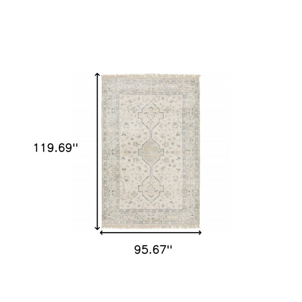HomeRoots 10' Hand-Loomed Oriental Area Rug with Distressed Finish and Tasseled Fringe for Timeless Elegance 8' X 10' 509460