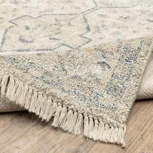 Homeroots 8' X 10' Beige And Charcoal Oriental Hand Loomed Stain Resistant Area Rug With Fringe Beige,Charcoal Polyester 509460