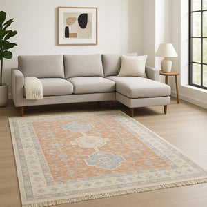 HomeRoots 10' Hand-Loomed Oriental Area Rug with Distressed Finish and Tasseled Fringe for Timeless Elegance 10' X 13' 509461