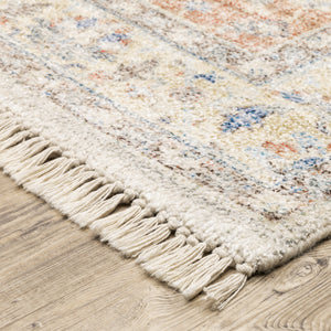 Homeroots 10' X 13' Orange And Blue Oriental Hand Loomed Stain Resistant Area Rug With Fringe Orange,Blue Polyester 509461