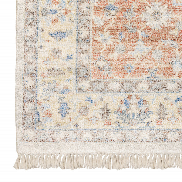 Homeroots 8' X 10' Blue And Orange Oriental Hand Loomed Area Rug With Fringe Orange,Blue Polyester 509464