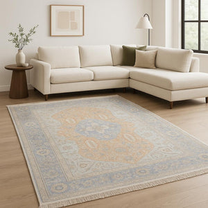 HomeRoots 10' Hand-Loomed Blue and Red Oriental Area Rug with Fringe - Durable, Stain-Resistant Design for Homes 8' X 10' 509468
