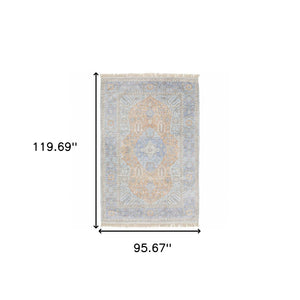 HomeRoots 10' Hand-Loomed Blue and Red Oriental Area Rug with Fringe - Durable, Stain-Resistant Design for Homes 8' X 10' 509468