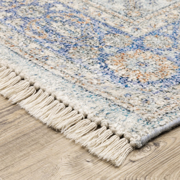 HomeRoots 10' Hand-Loomed Blue and Red Oriental Area Rug with Fringe - Durable, Stain-Resistant Design for Homes 8' X 10' 509468