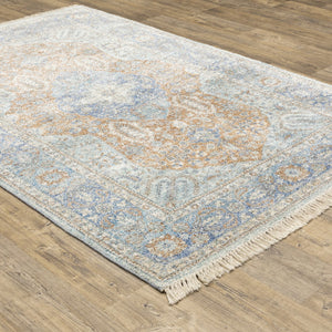HomeRoots 10' Hand-Loomed Blue and Red Oriental Area Rug with Fringe - Durable, Stain-Resistant Design for Homes 8' X 10' 509468
