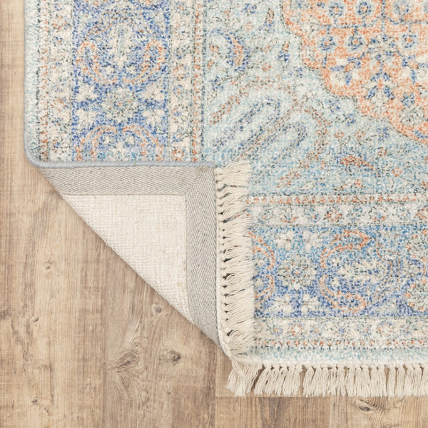 HomeRoots 10' Hand-Loomed Blue and Red Oriental Area Rug with Fringe - Durable, Stain-Resistant Design for Homes 8' X 10' 509468