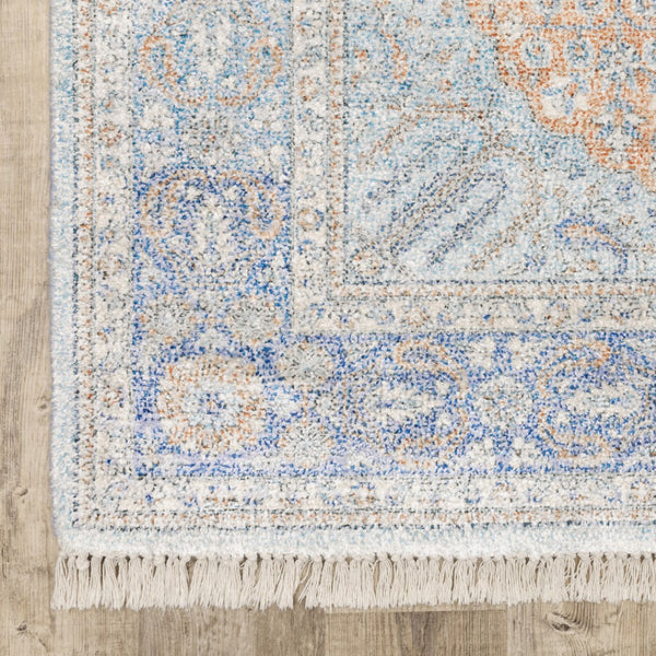 HomeRoots 10' Hand-Loomed Blue and Red Oriental Area Rug with Fringe - Durable, Stain-Resistant Design for Homes 8' X 10' 509468
