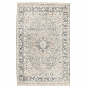 Homeroots 10' X 13' Beige And Grey Oriental Hand Loomed Stain Resistant Area Rug With Fringe  Polyester 509469