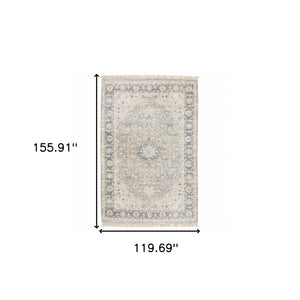 Homeroots 10' X 13' Beige And Grey Oriental Hand Loomed Stain Resistant Area Rug With Fringe  Polyester 509469