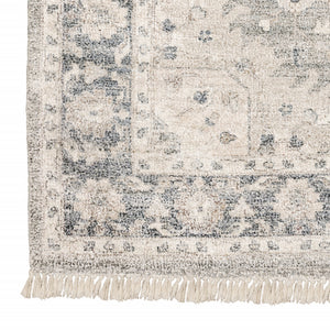 Homeroots 10' X 13' Beige And Grey Oriental Hand Loomed Stain Resistant Area Rug With Fringe  Polyester 509469