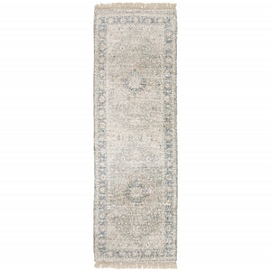 Homeroots 8' Beige And Ivory Oriental Hand Loomed Runner Rug With Fringe  Polyester 509470