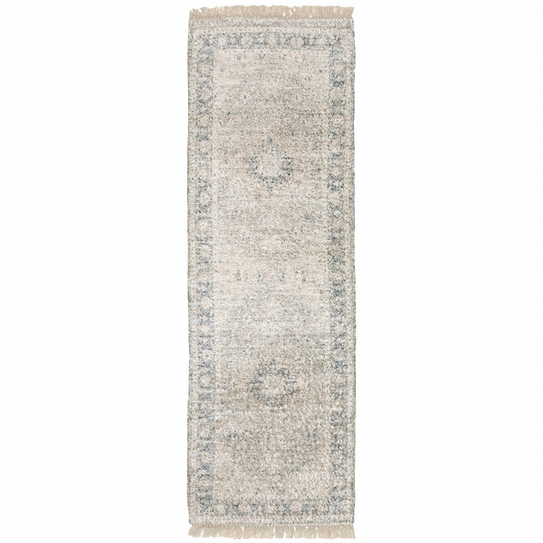 Homeroots 8' Beige And Ivory Oriental Hand Loomed Runner Rug With Fringe  Polyester 509470