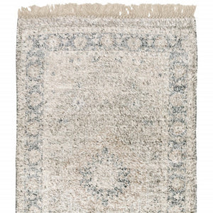 Homeroots 8' Beige And Ivory Oriental Hand Loomed Runner Rug With Fringe  Polyester 509470
