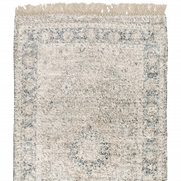 Homeroots 8' Beige And Ivory Oriental Hand Loomed Runner Rug With Fringe  Polyester 509470