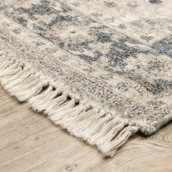 Homeroots 5' X 8' Beige And Grey Oriental Hand Loomed Stain Resistant Area Rug With Fringe  Polyester 509471