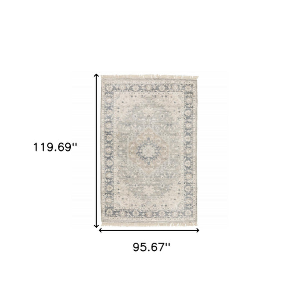 Homeroots 8' X 10' Beige And Grey Oriental Hand Loomed Stain Resistant Area Rug With Fringe  Polyester 509472