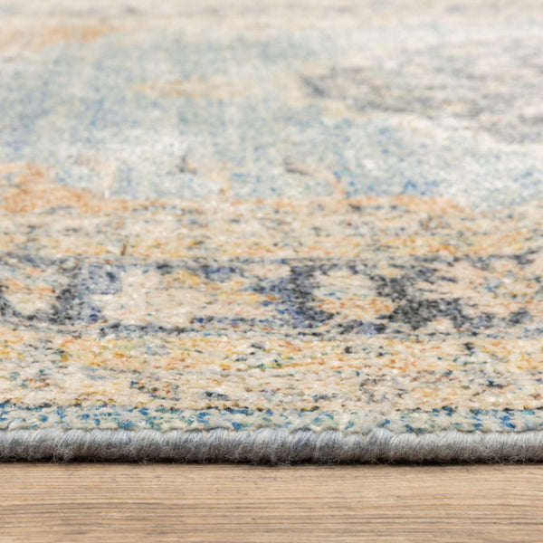 HomeRoots 10' Hand Loomed Blue and Beige Stain Resistant Area Rug with Fringe for Elegant Living Spaces 10' X 13' 509473