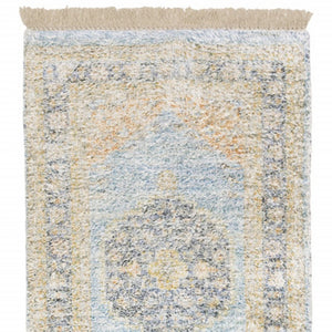 HomeRoots 10' Hand Loomed Blue and Beige Stain Resistant Area Rug with Fringe for Elegant Living Spaces 2'6" x 8' 509474