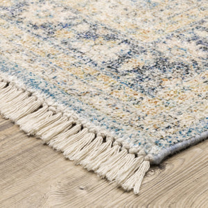 HomeRoots 10' Hand Loomed Blue and Beige Stain Resistant Area Rug with Fringe for Elegant Living Spaces 2'6" x 8' 509474