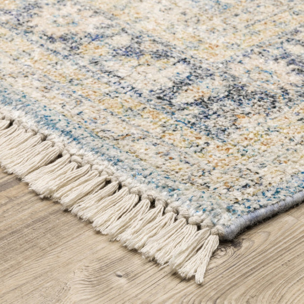 HomeRoots 10' Hand Loomed Blue and Beige Stain Resistant Area Rug with Fringe for Elegant Living Spaces 2'6" x 8' 509474