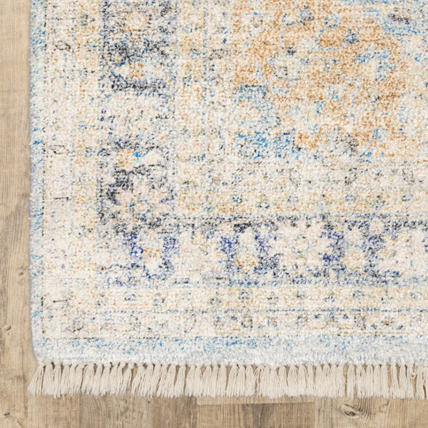 HomeRoots 10' Hand Loomed Blue and Beige Stain Resistant Area Rug with Fringe for Elegant Living Spaces 2'6" x 8' 509474