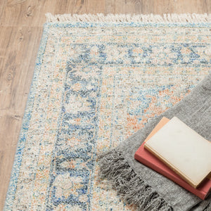 HomeRoots 10' Hand Loomed Blue and Beige Stain Resistant Area Rug with Fringe for Elegant Living Spaces 8' X 10' 509476