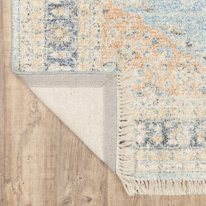 HomeRoots 10' Hand Loomed Blue and Beige Stain Resistant Area Rug with Fringe for Elegant Living Spaces 8' X 10' 509476