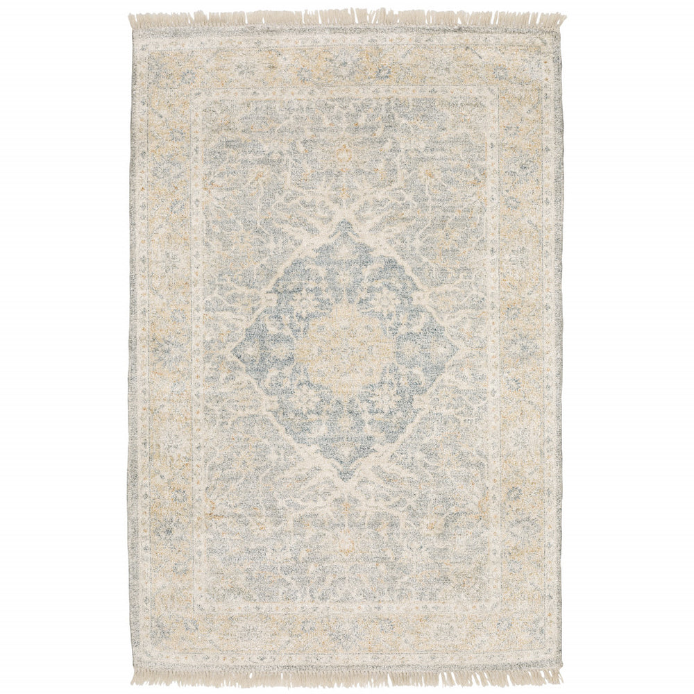Homeroots 10' X 13' Grey And Beige Oriental Hand Loomed Stain Resistant Area Rug With Fringe  Polyester 509477