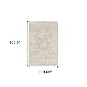 Homeroots 10' X 13' Grey And Beige Oriental Hand Loomed Stain Resistant Area Rug With Fringe  Polyester 509477