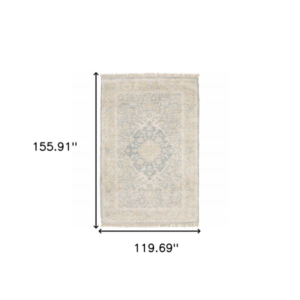 Homeroots 10' X 13' Grey And Beige Oriental Hand Loomed Stain Resistant Area Rug With Fringe  Polyester 509477