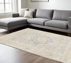 HomeRoots 10' Hand Loomed Grey and Beige Oriental Area Rug - Stain Resistant, Elegant Design for Any Space 10' X 13' 509477