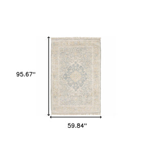 Homeroots 5' X 8' Grey And Beige Oriental Hand Loomed Stain Resistant Area Rug With Fringe  Polyester 509479