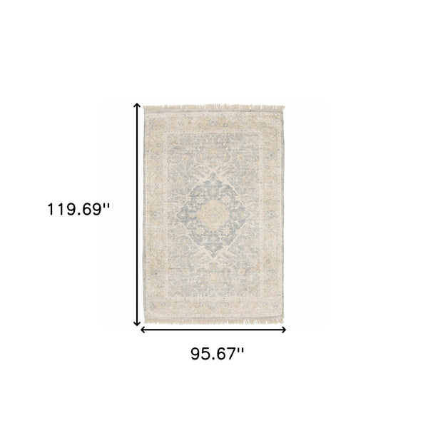 Homeroots 8' X 10' Grey And Beige Oriental Hand Loomed Stain Resistant Area Rug With Fringe  Polyester 509480